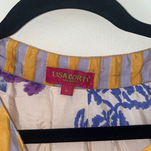 Lisa Corti Dress Pale Pink Stripe Floral Size Large - Picture 3 of 5